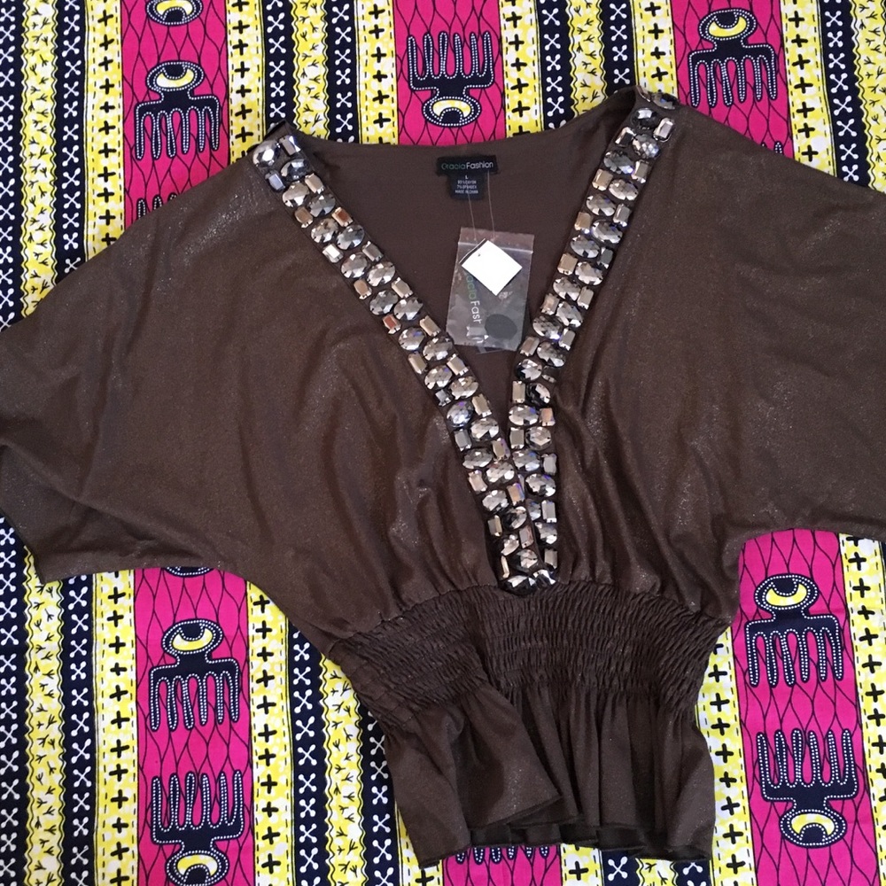 Olive green Shimmer top with jewels